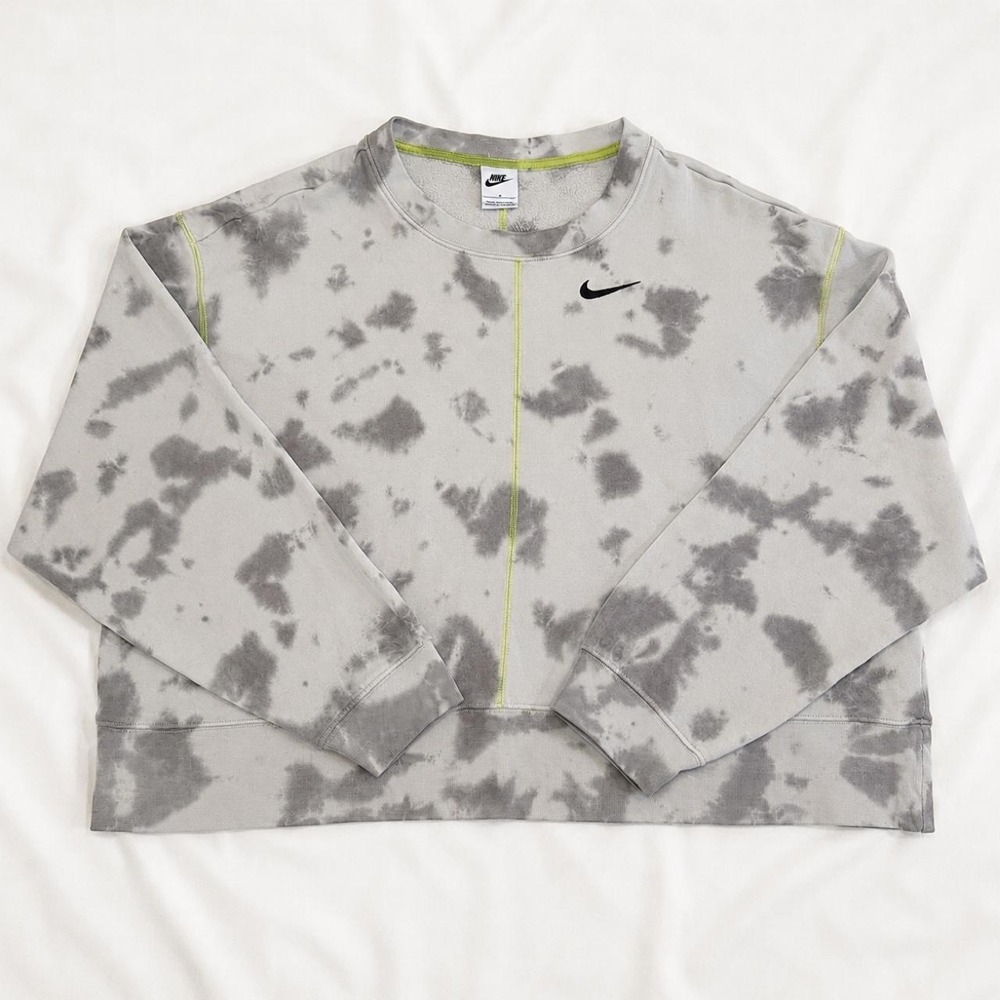 Nike Oversized Grey Tie Dye Neon Green Stitch Crew Sweatshirt 1X
